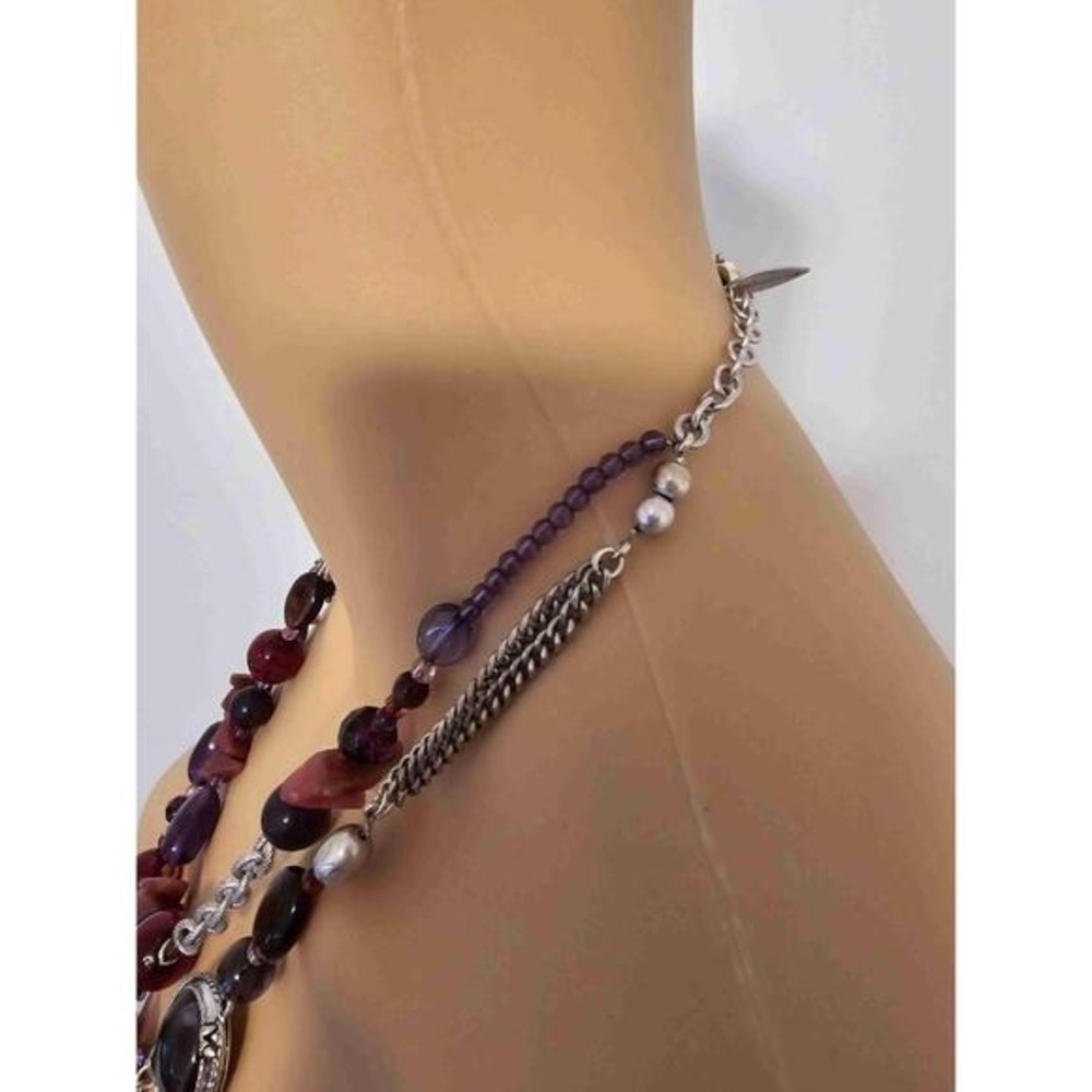 Coldwater Creek Red Purple Silver Beaded Multi Strand Necklace - Picture 5 of 14